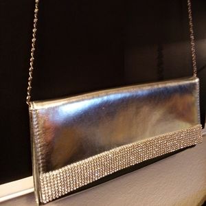 NWOT Silver Metallic Clutch or Shoulder Bag or with Rhinestones on front.